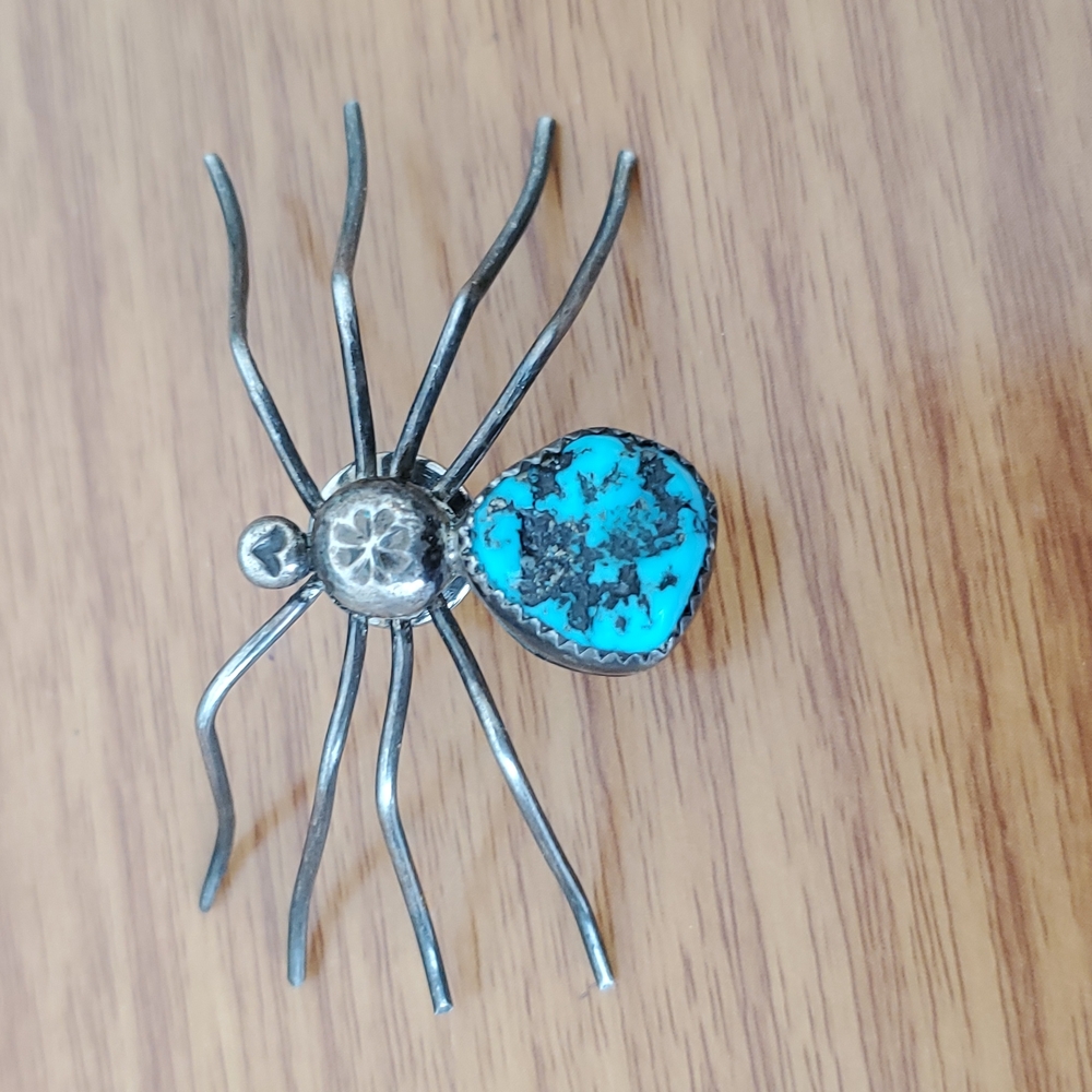 Vintage Navajo sterling silver 925 Turquoise Spider pin